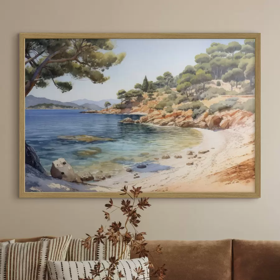 Papier peint Crique avec un rivage rocheux et des pins f50579