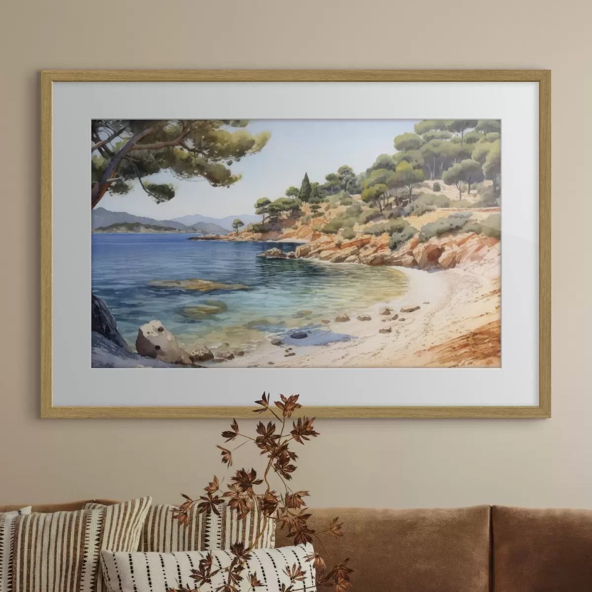 Poster Crique avec un rivage rocheux et des pins f50579