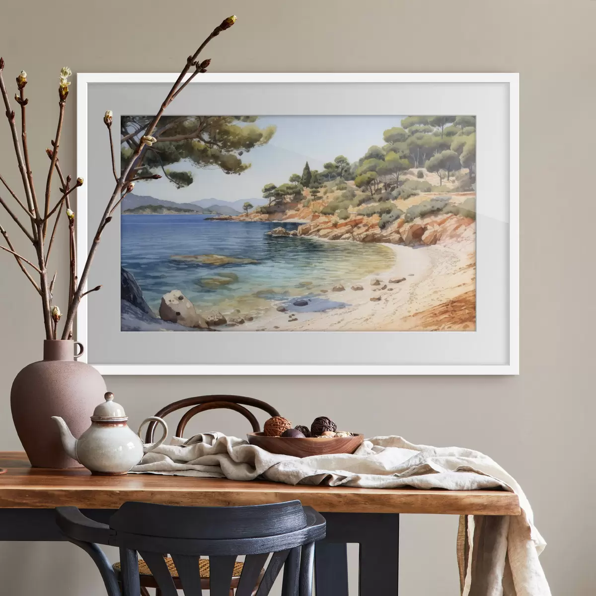 Poster Crique avec un rivage rocheux et des pins f50579
