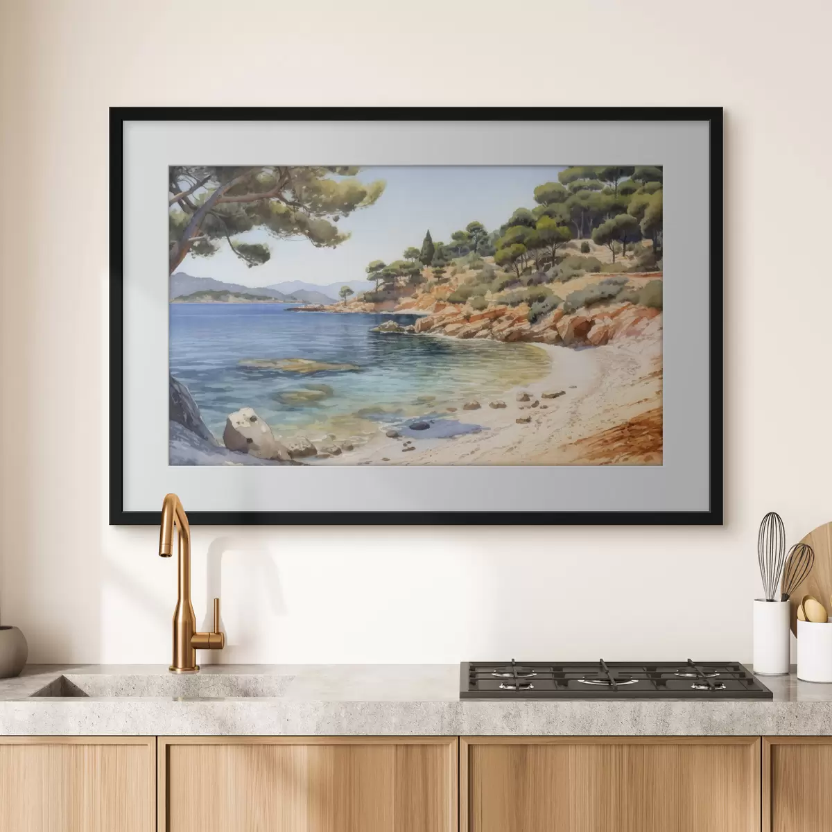 Poster Crique avec un rivage rocheux et des pins f50579
