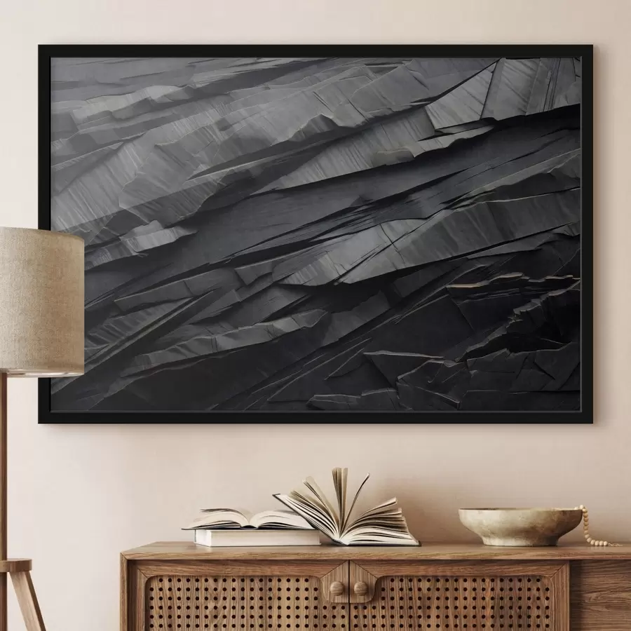 Papier peint Formations rocheuses sombres en couches, parcourues de fines veines f50583