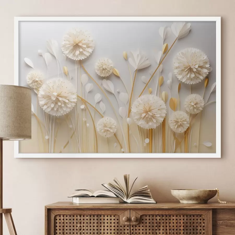Papier peint Des fleurs blanches en relief rehaussées de touches chaleureuses f50581