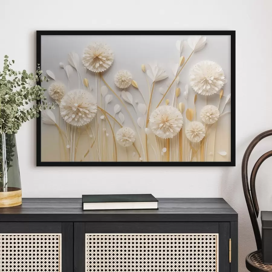 Papier peint Des fleurs blanches en relief rehaussées de touches chaleureuses f50581