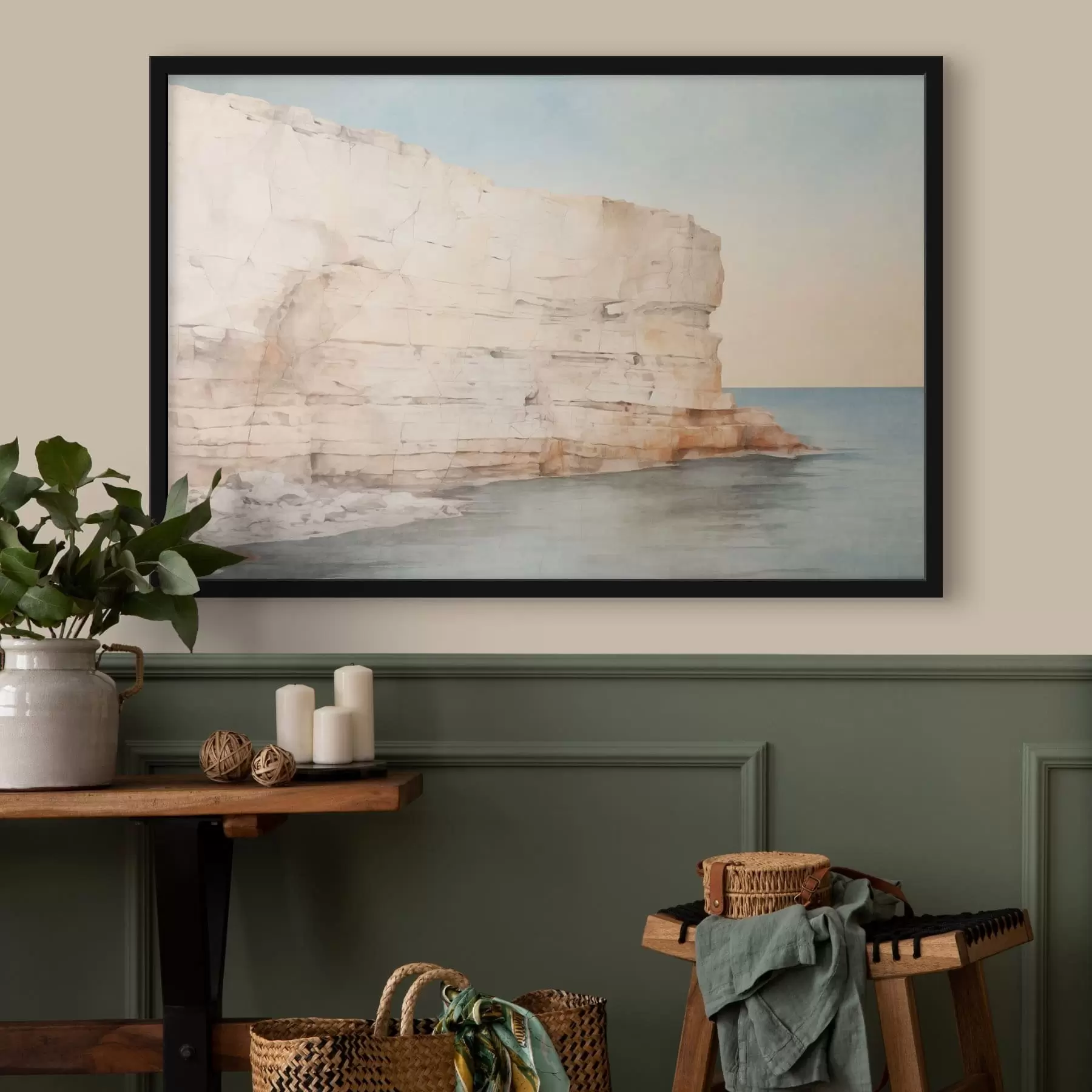 Papier peint Une falaise côtière pâle surplombant une mer calme f50587