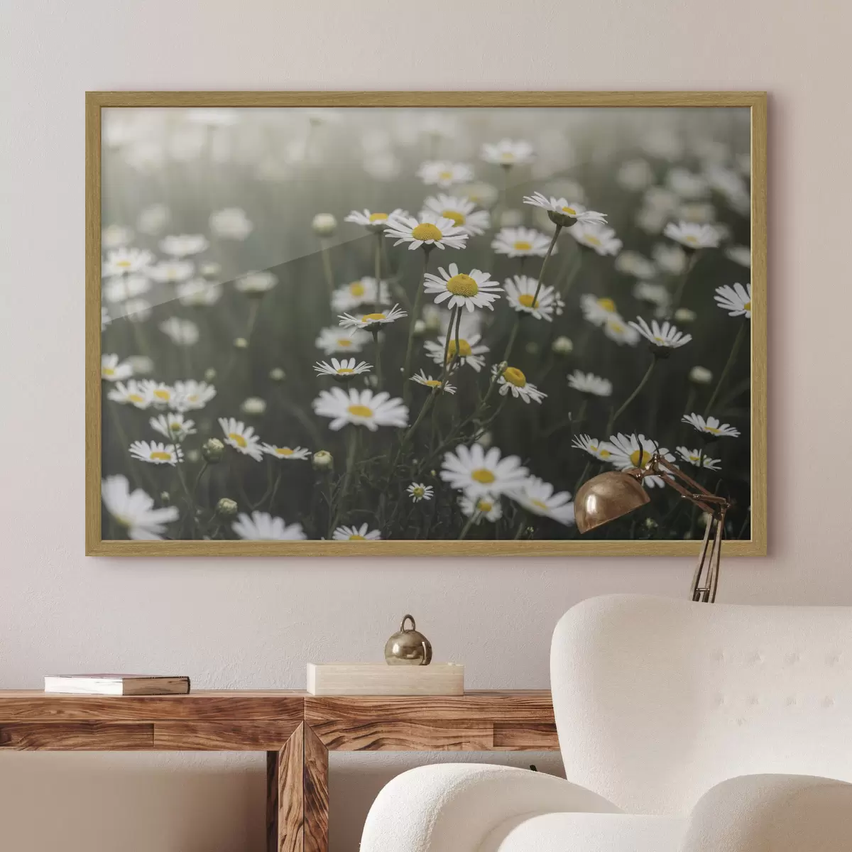 Poster Champ de marguerites blanches au cœur jaune f50588