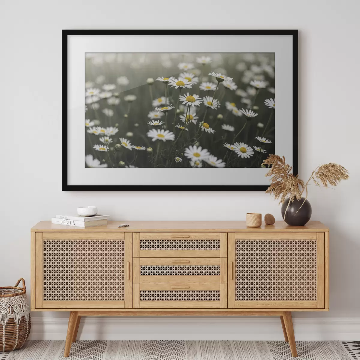 Poster Champ de marguerites blanches au cœur jaune f50588