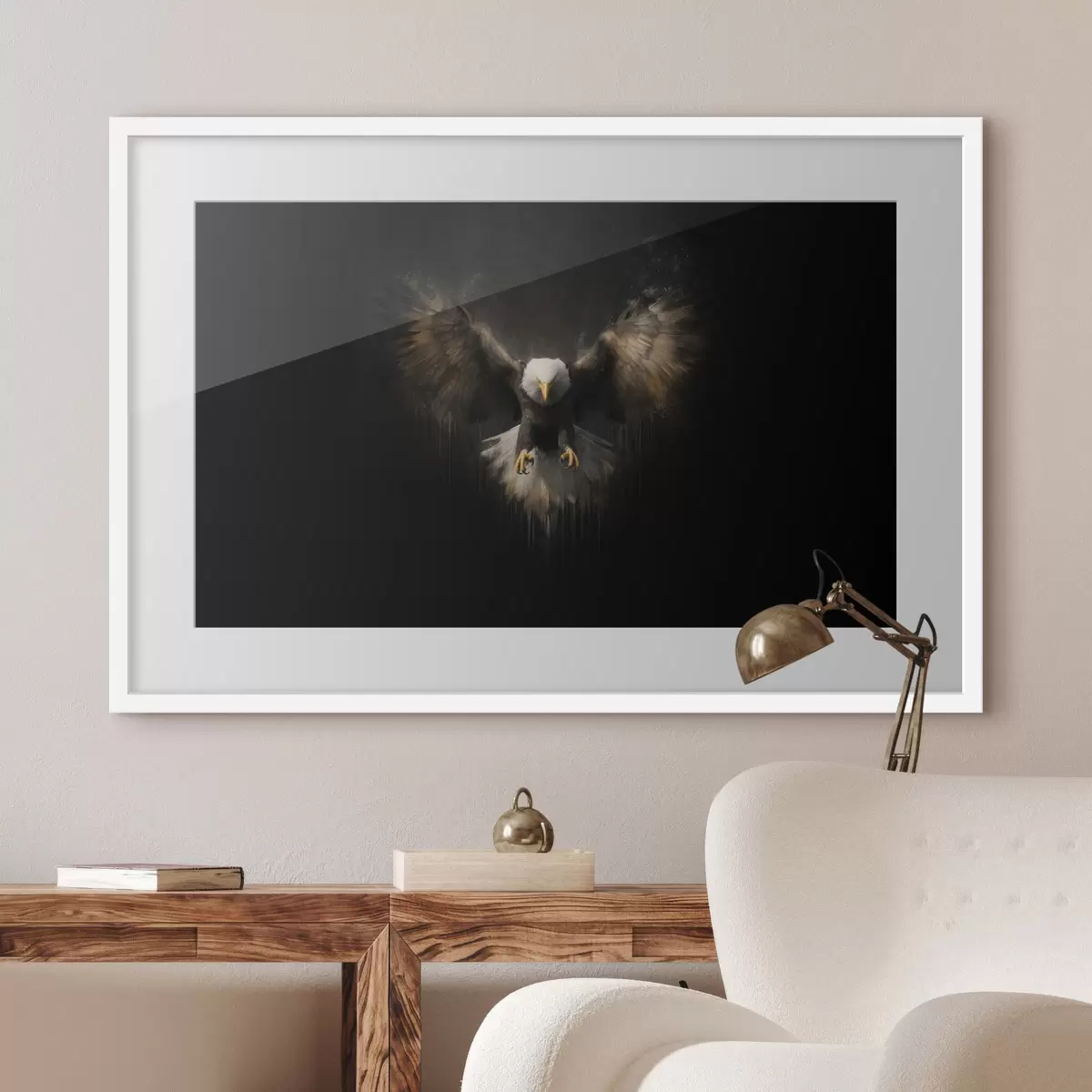 Poster Aigle aux ailes déployées sur fond noir f50589