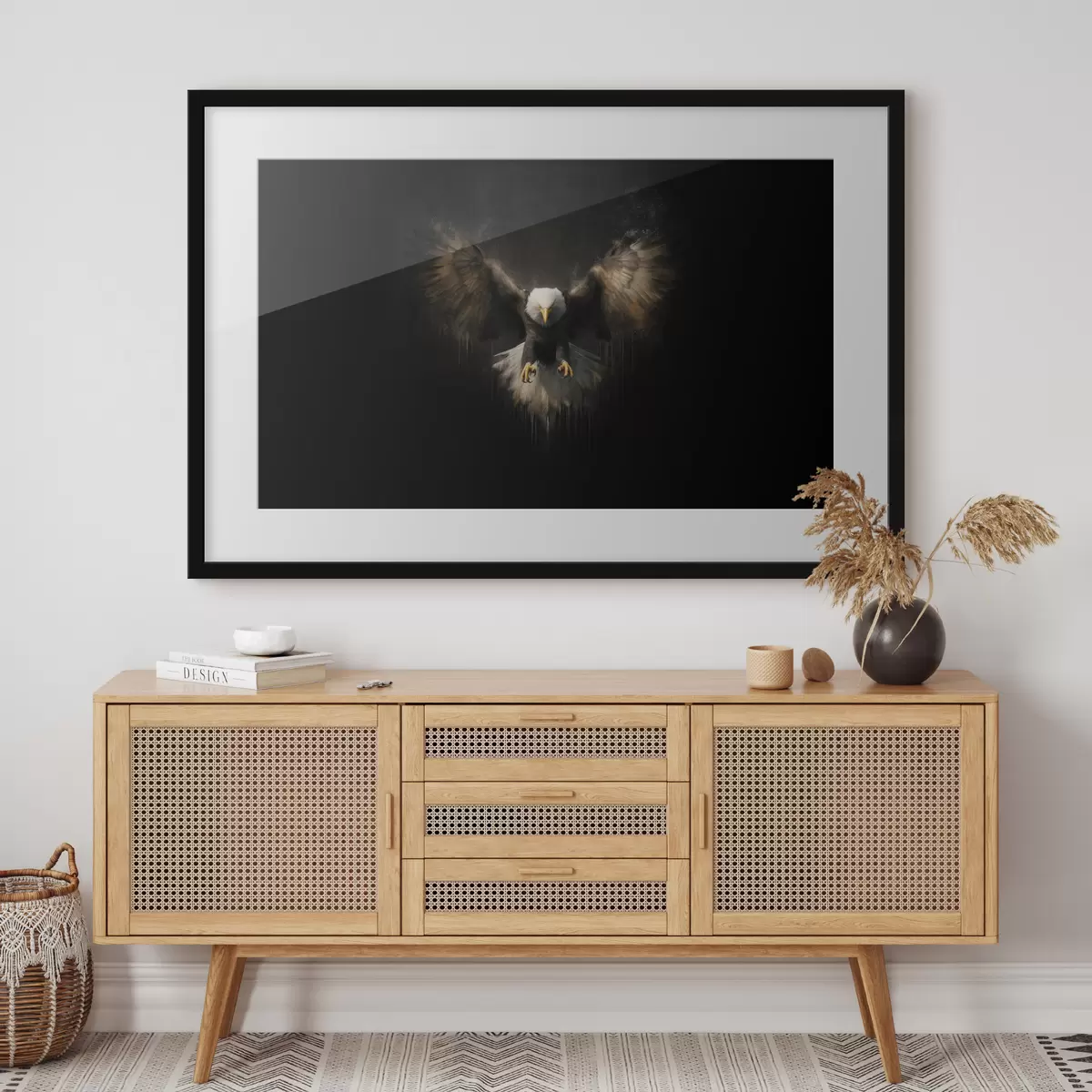 Poster Aigle aux ailes déployées sur fond noir f50589
