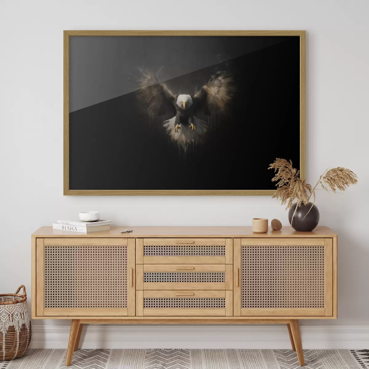 Poster Aigle aux ailes déployées sur fond noir f50589