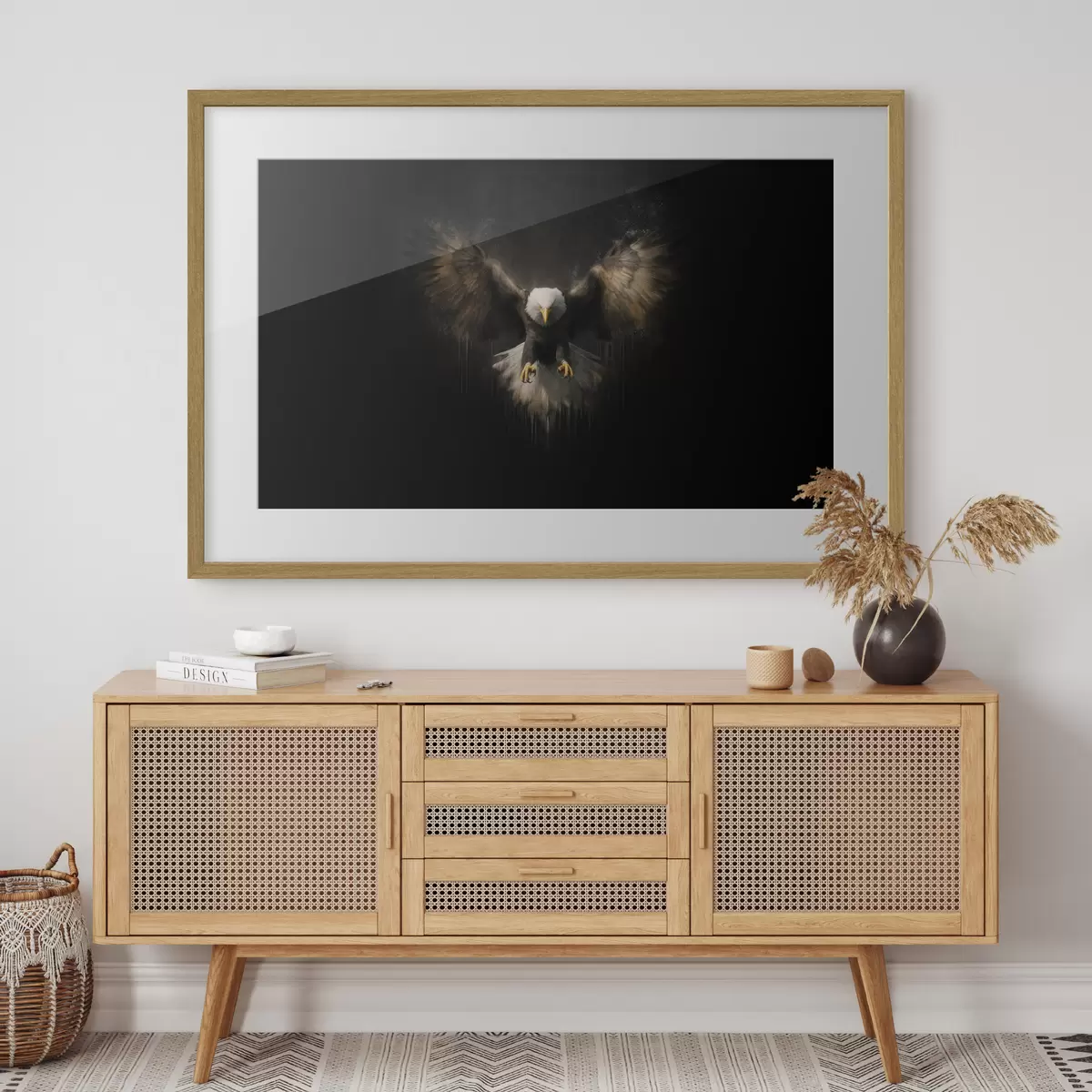 Poster Aigle aux ailes déployées sur fond noir f50589