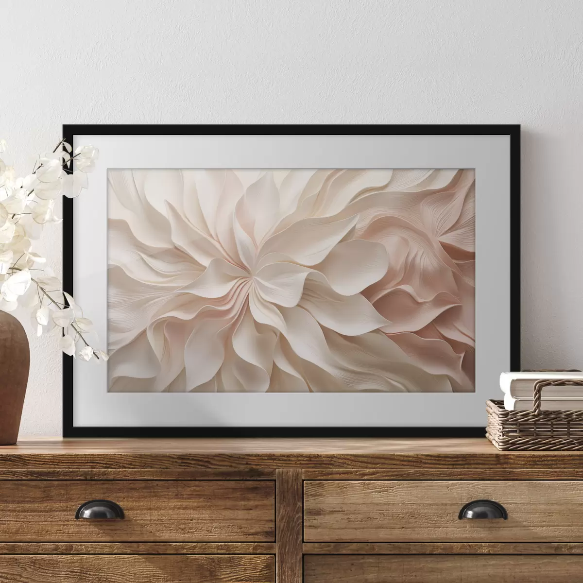 Poster Motifs floraux en relief dans des tons crème et rose f50599