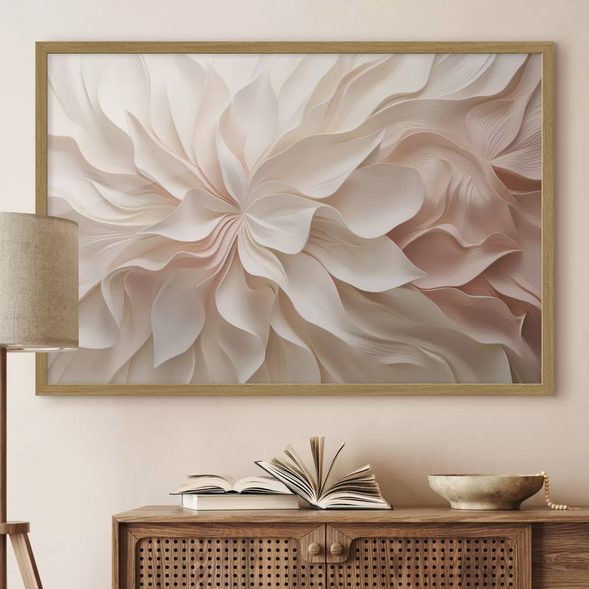 Poster Motifs floraux en relief dans des tons crème et rose f50599