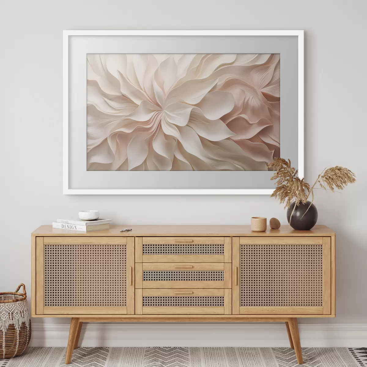 Poster Motifs floraux en relief dans des tons crème et rose f50599