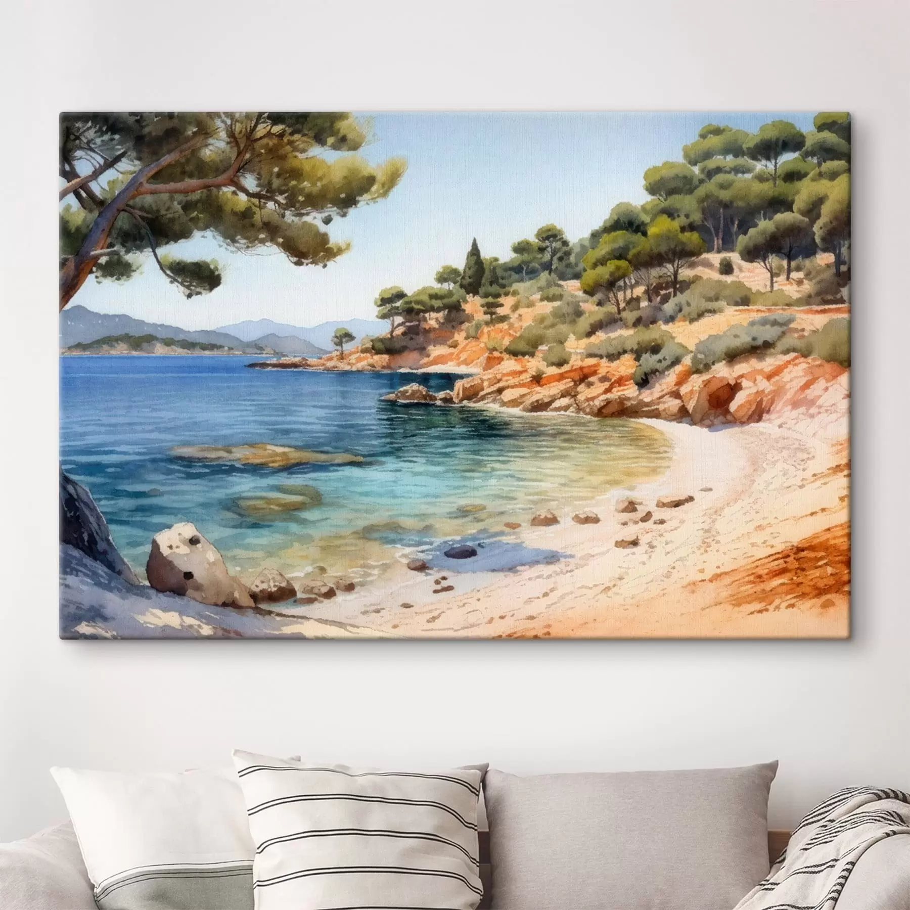 Tableau Crique avec un rivage rocheux et des pins s50579
