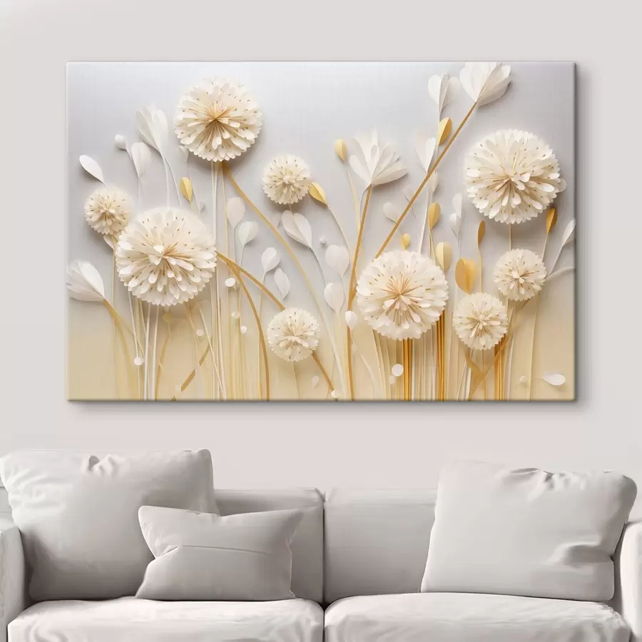 Tableau Des fleurs blanches en relief rehaussées de touches chaleureuses s50581
