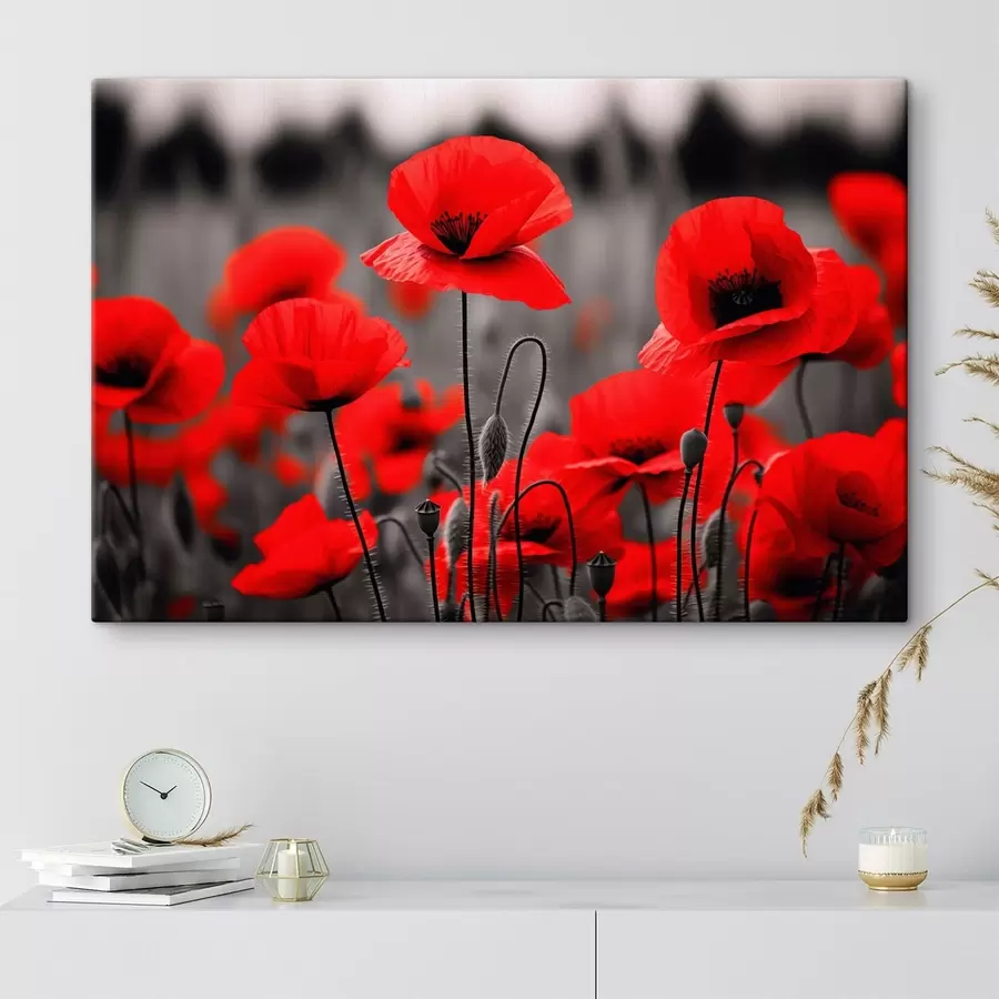 Tableau Des coquelicots d'un rouge vif sur un fond monochrome s50584