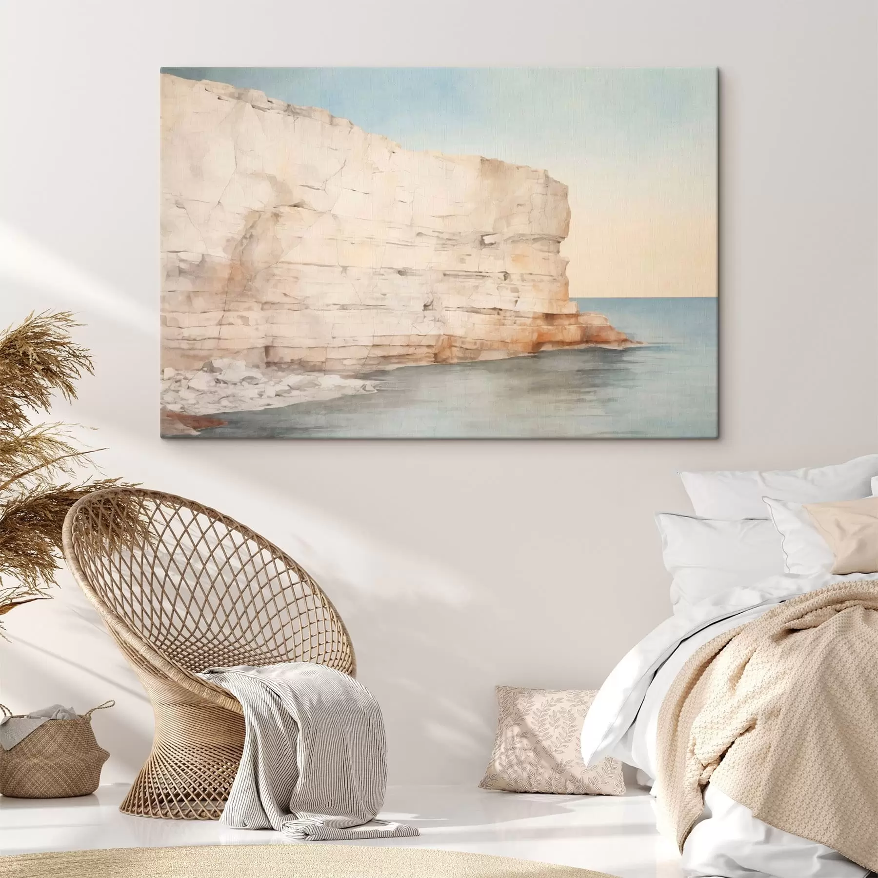 Tableau Une falaise côtière pâle surplombant une mer calme s50587