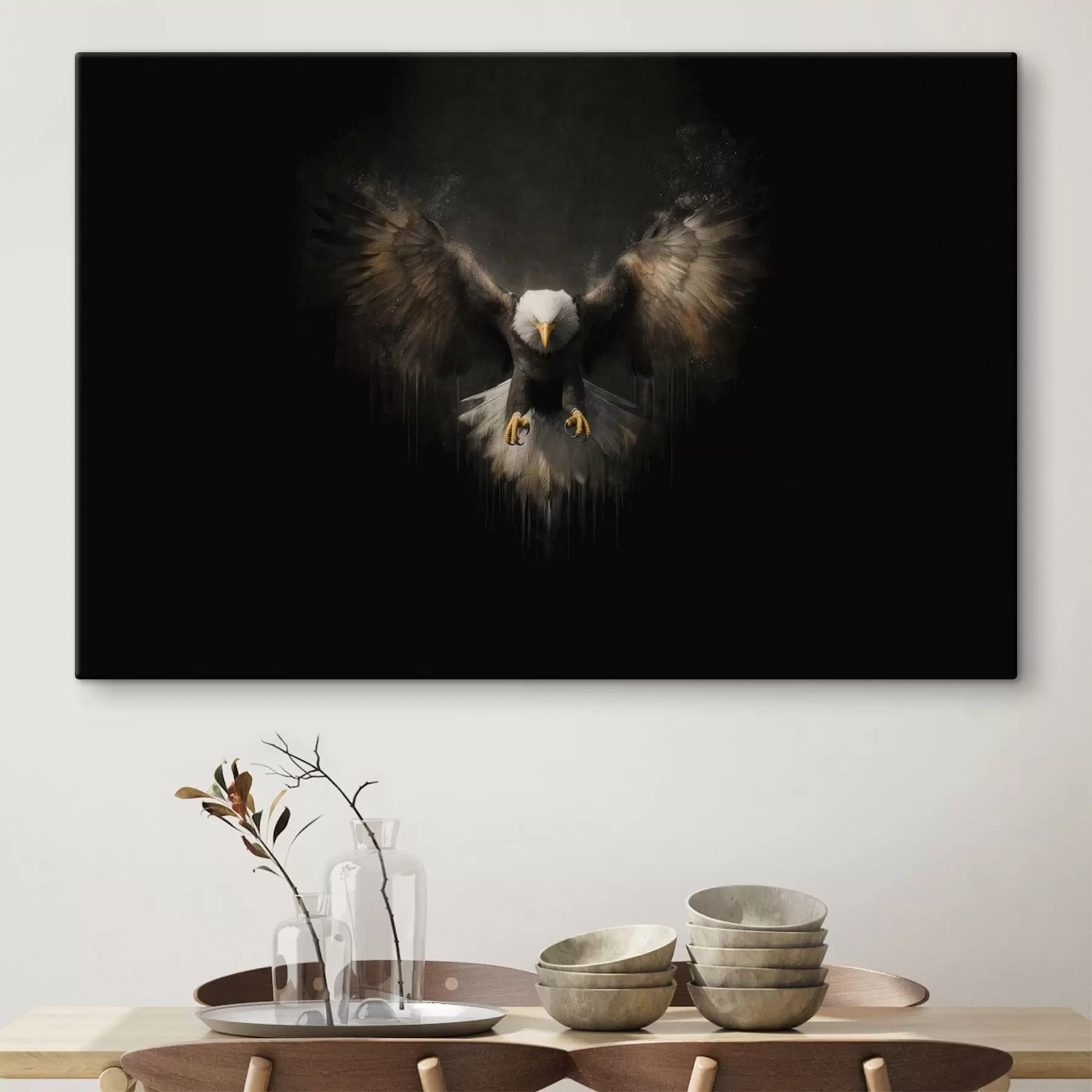 Tableau Aigle aux ailes déployées sur fond noir s50589