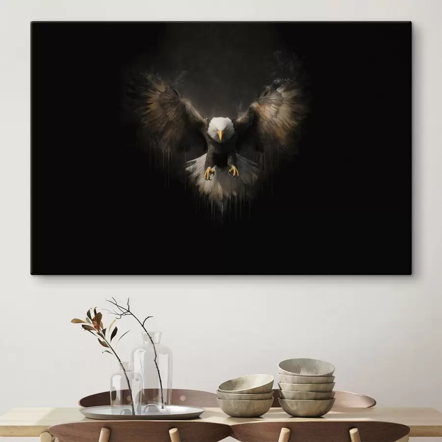 Tableau Aigle aux ailes déployées sur fond noir s50589