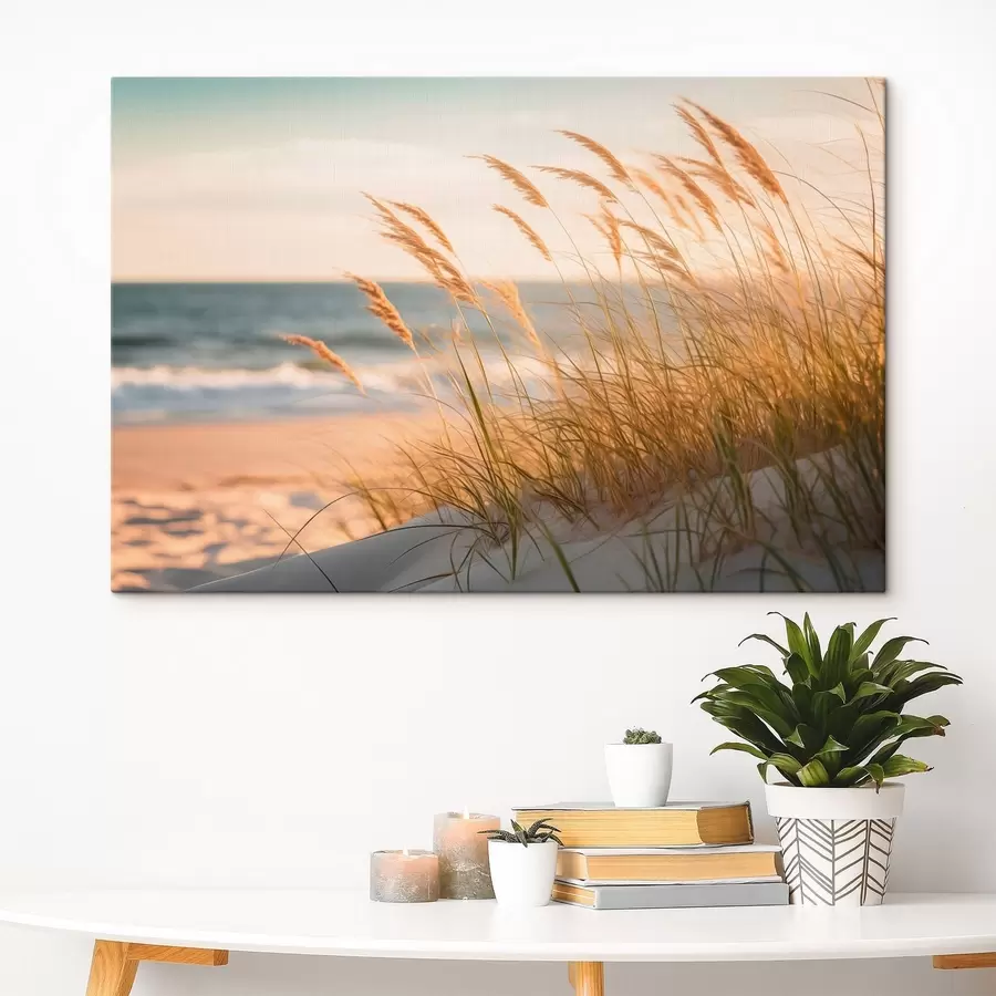 Tableau Des dunes de sable pâle au bord d'une mer calme s50593