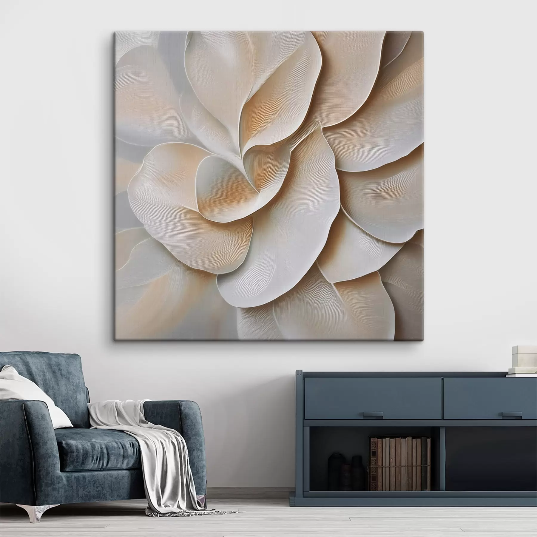 Tableau Une composition florale présentant une surface en relief texturée, dans une palette de tons beiges et crème s50002