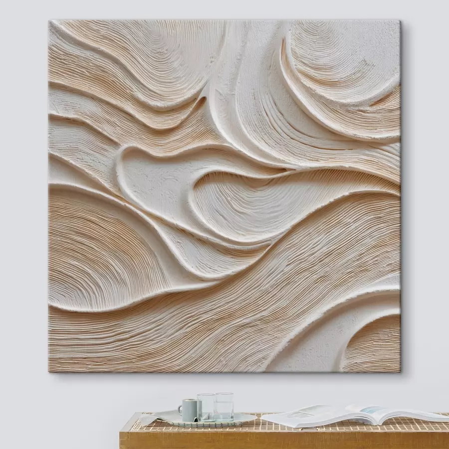 Tableau Une composition en relief aux lignes ondulées, fluides et harmonieuses, dans une palette de tons beiges et crème s50005