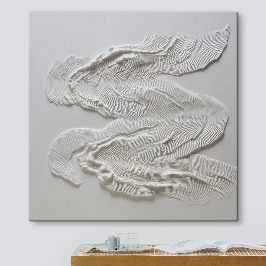 Tableau Une abstraction ondulée en relief, dotée d’une texture linéaire expressive, dans un blanc monochrome s50007