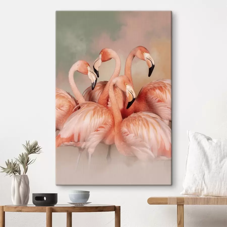 Tableau Des flamants roses dans un voile de teintes pastel : une composition décorative s50009