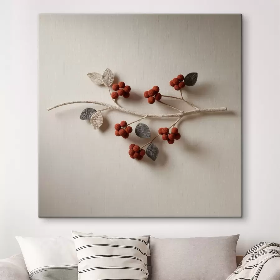 Tableau Une branche décorative ornée de baies et de feuilles texturées, dans un style artistique contemporain s50016