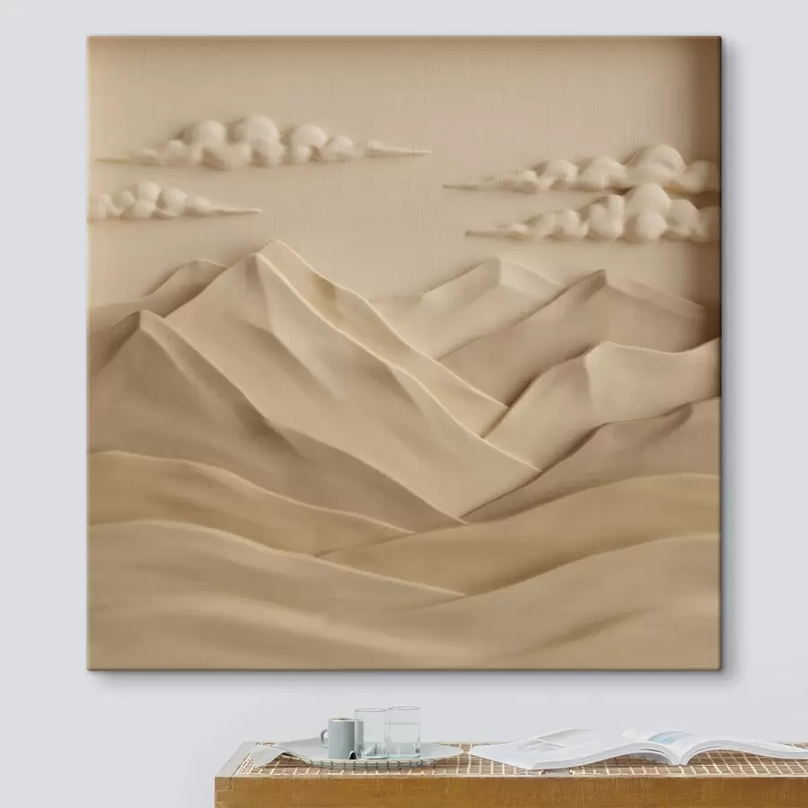 Tableau Un paysage minimaliste avec des montagnes et des nuages en relief, dans un style contemporain s50019