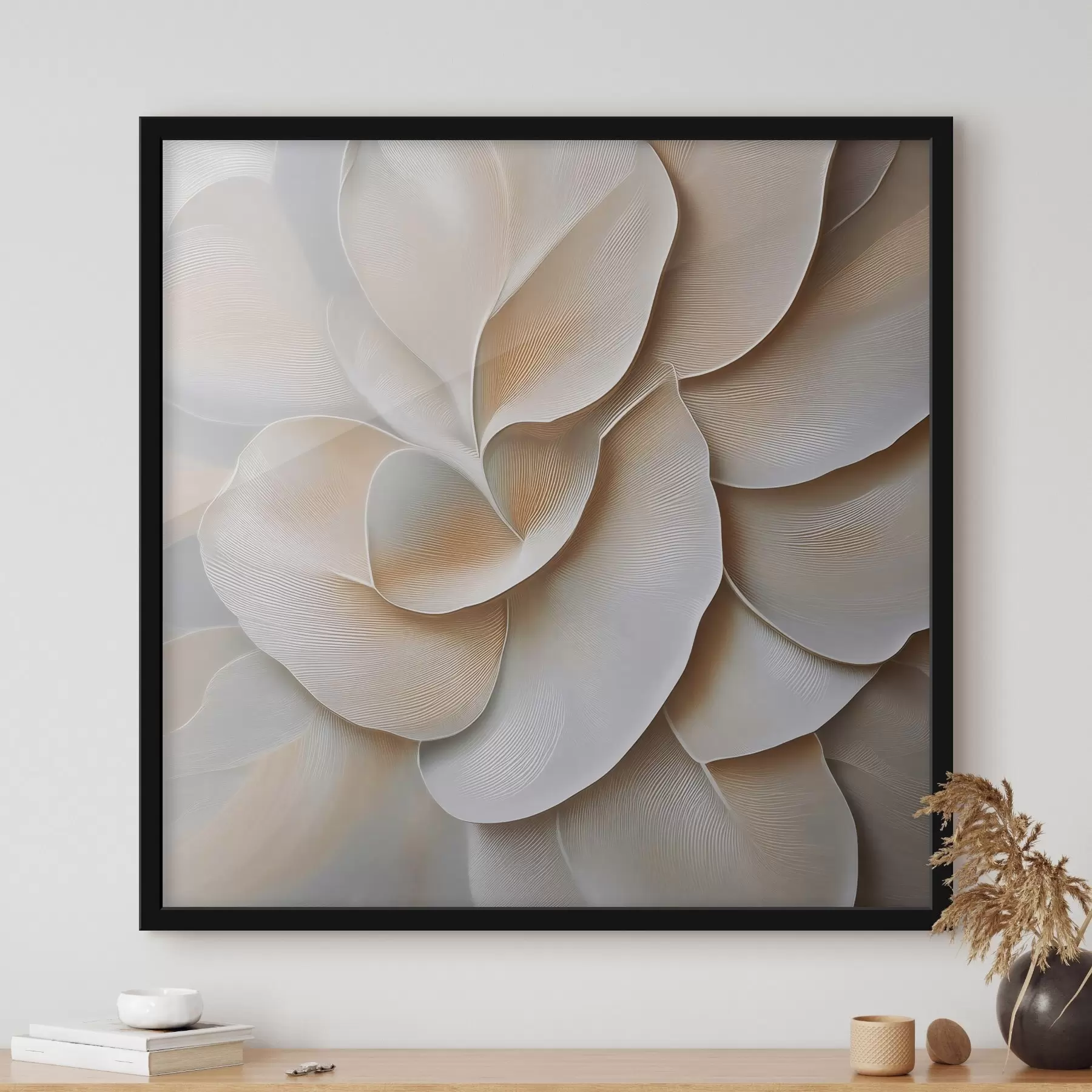 Papier peint Une composition florale présentant une surface en relief texturée, dans une palette de tons beiges et crème f50002
