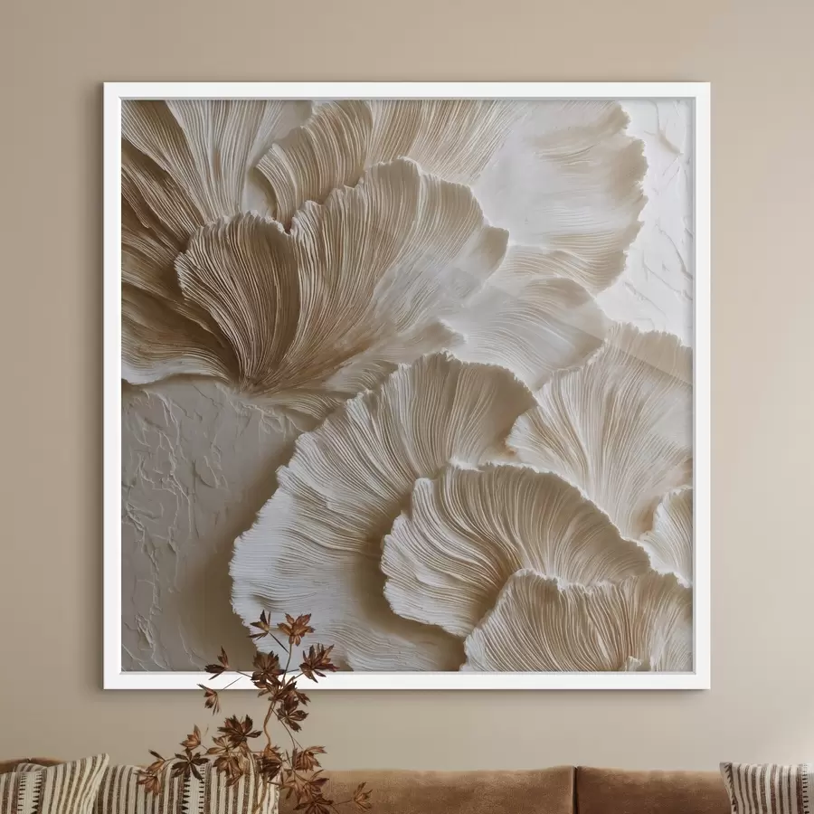 Papier peint Une décoration d'intérieur contemporaine et abstraite, avec des formes tridimensionnelles en éventail dans des tons beiges chauds f50004