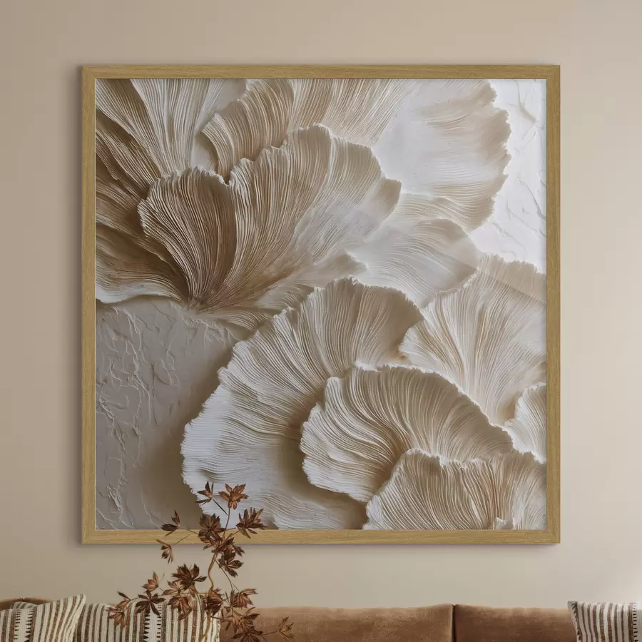 Papier peint Une décoration d'intérieur contemporaine et abstraite, avec des formes tridimensionnelles en éventail dans des tons beiges chauds f50004