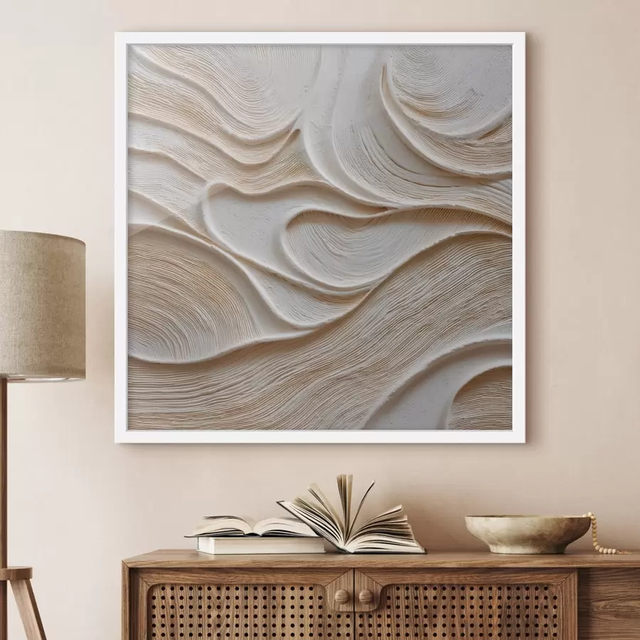 Papier peint Une composition en relief aux lignes ondulées, fluides et harmonieuses, dans une palette de tons beiges et crème f50005
