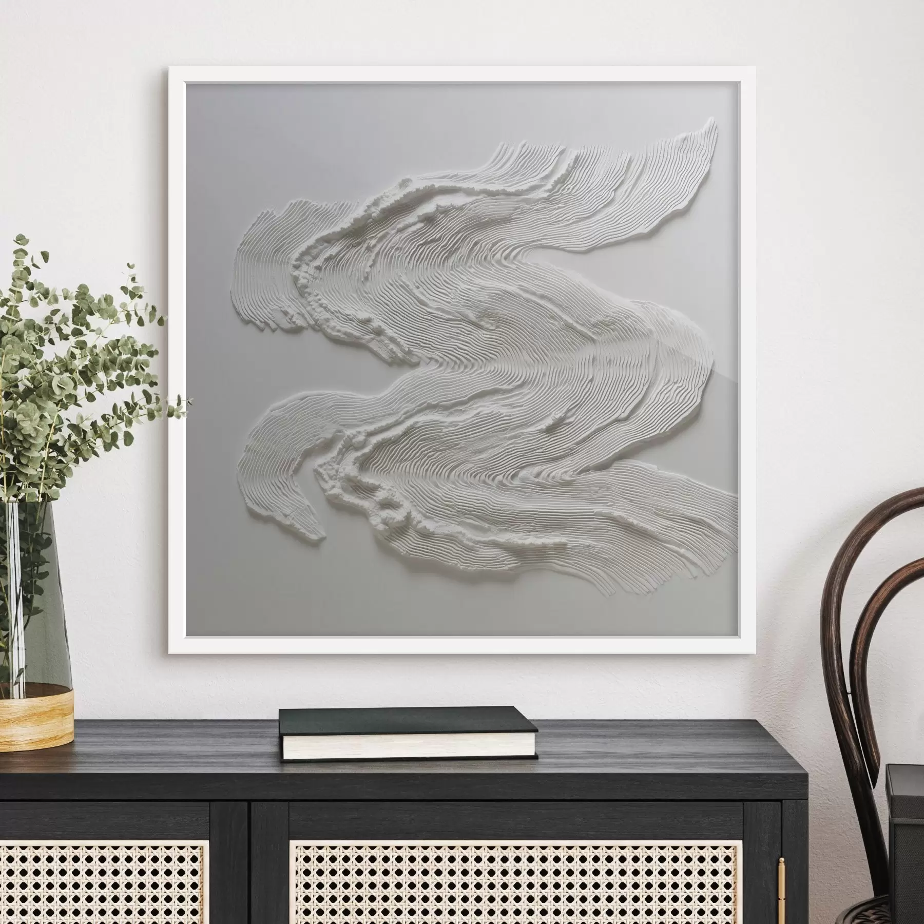 Papier peint Une abstraction ondulée en relief, dotée d’une texture linéaire expressive, dans un blanc monochrome f50007