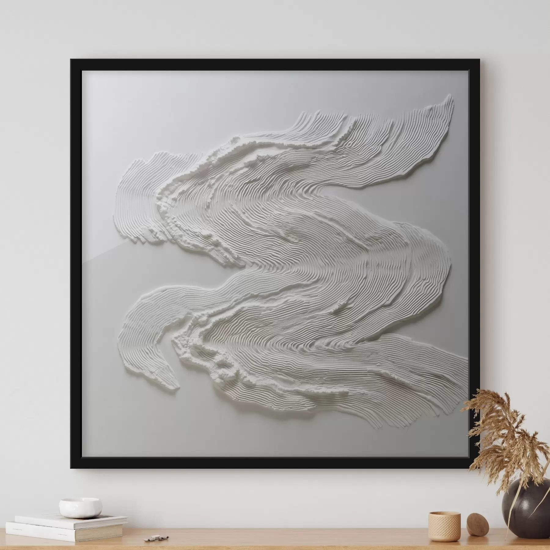 Papier peint Une abstraction ondulée en relief, dotée d’une texture linéaire expressive, dans un blanc monochrome f50007