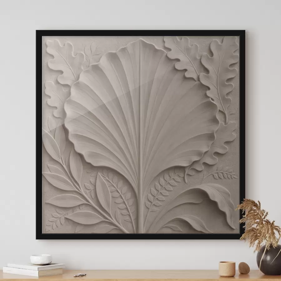 Papier peint Un motif botanique composé de feuilles décoratives dans une palette de tons beiges et sable f50012