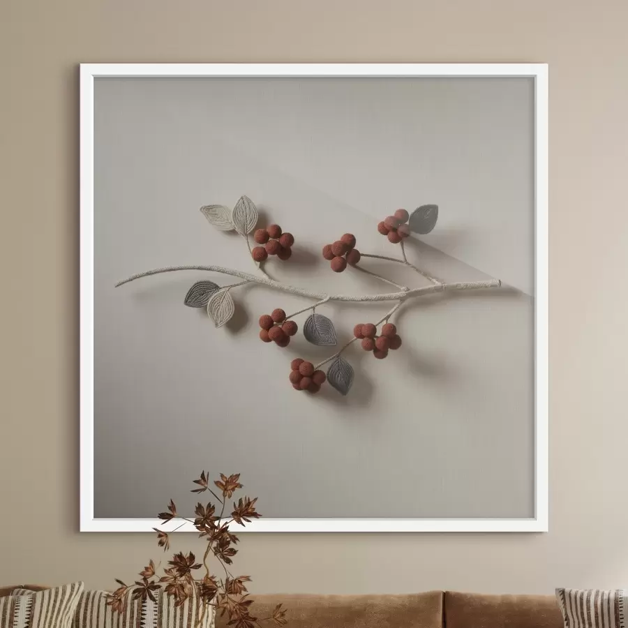 Papier peint Une branche décorative ornée de baies et de feuilles texturées, dans un style artistique contemporain f50016