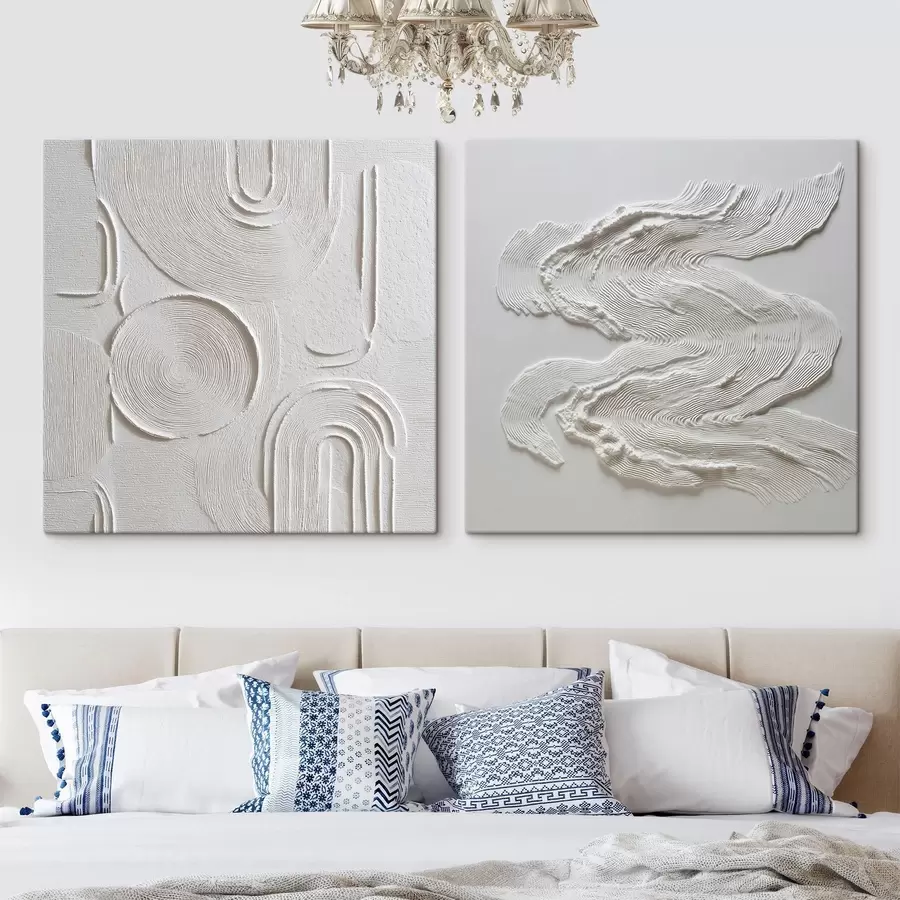Tableau Une composition décorative composée d'arcs, de cercles et de vagues dynamiques dans des tons clairs m30761