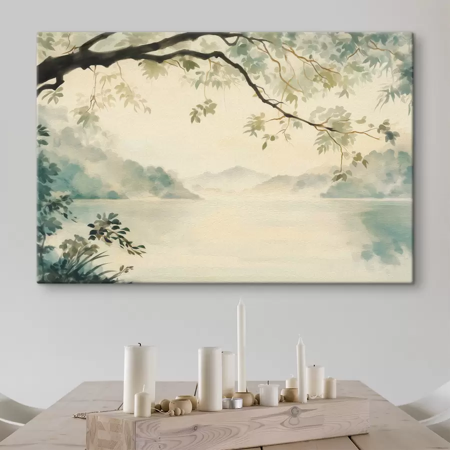 Tableau Un lac entouré de verdure s50678