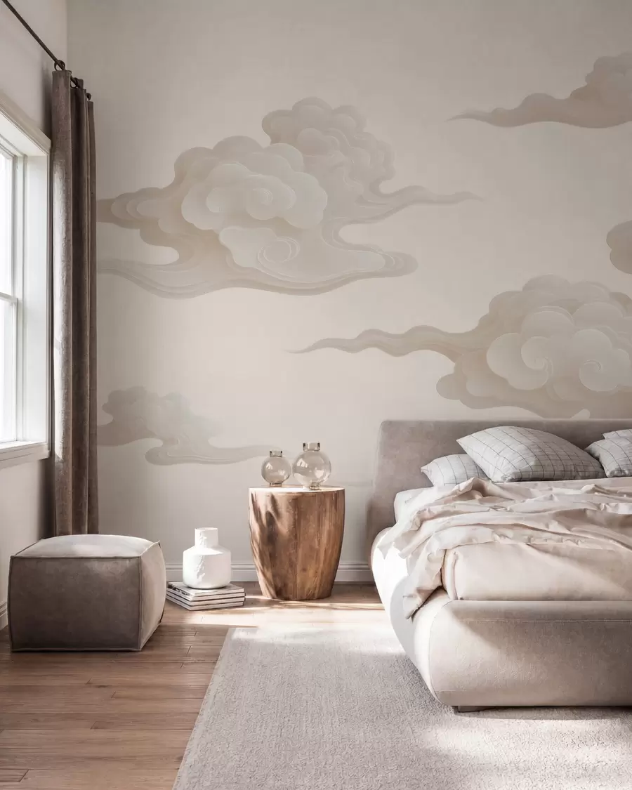 Papier peint Nuages orientaux minimalistes dans des tons beige-crème w10036