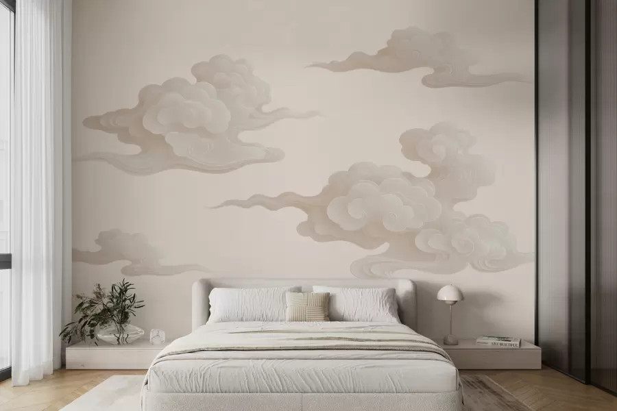 Papier peint Nuages orientaux minimalistes dans des tons beige-crème w10036