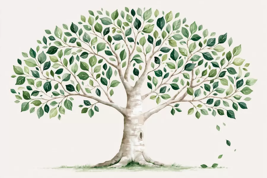 Papier peint Arbre au feuillage vert, style aquarelle, minimaliste w10046