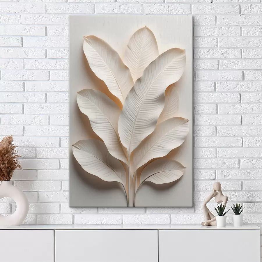 Papier peint Une composition d'intérieur contemporaine composée de feuilles en relief texturées, dans une palette de tons neutres clairs s50017