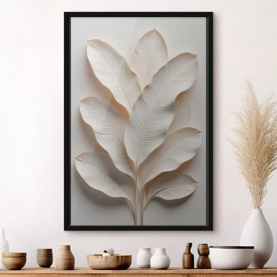 Papier peint Une composition d'intérieur contemporaine composée de feuilles en relief texturées, dans une palette de tons neutres clairs f50017