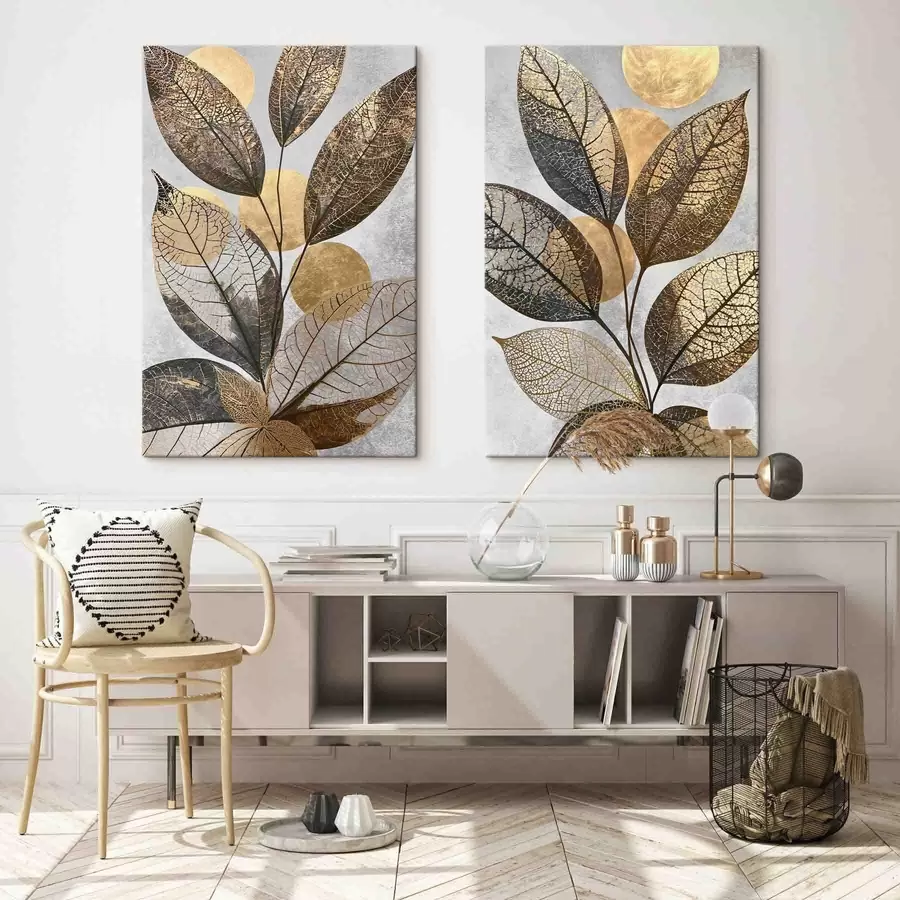 Tableau Feuilles abstraites avec des cercles m30920