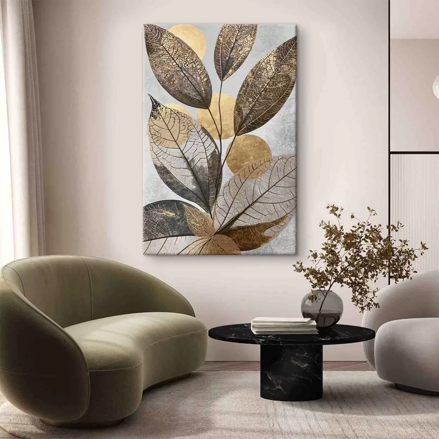 Tableau Feuilles abstraites avec des cercles s50711