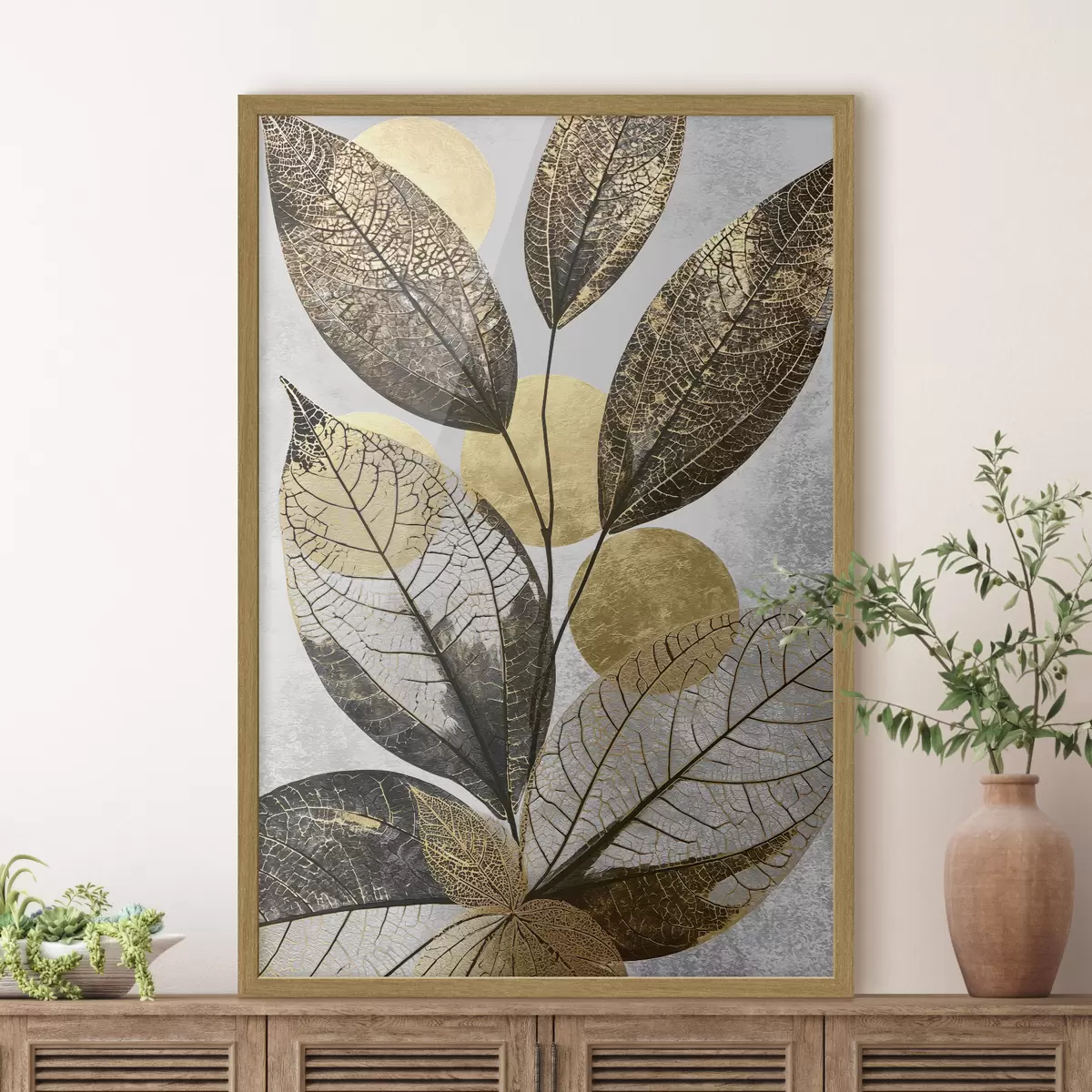 Poster Feuilles abstraites avec des cercles f50711