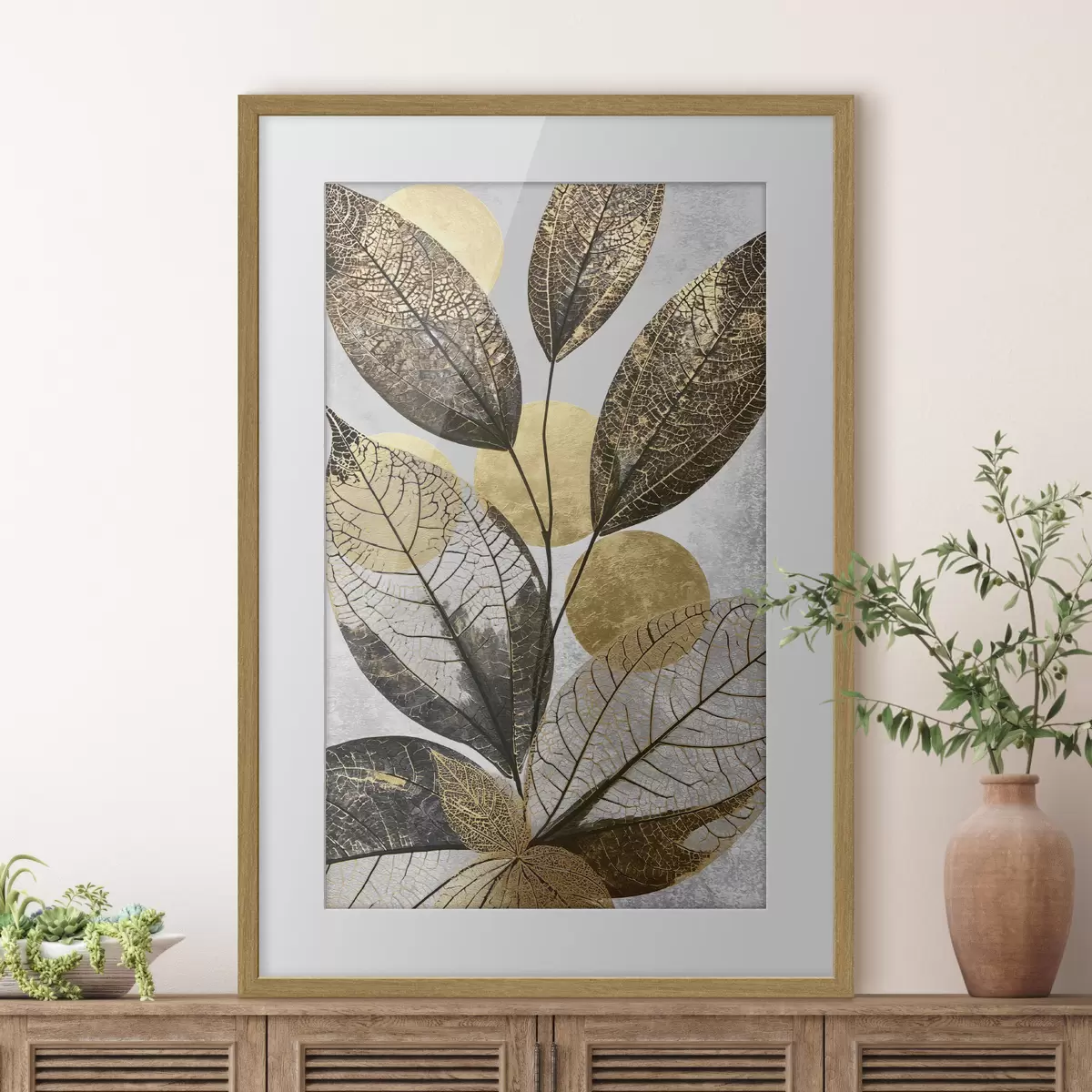 Poster Feuilles abstraites avec des cercles f50711