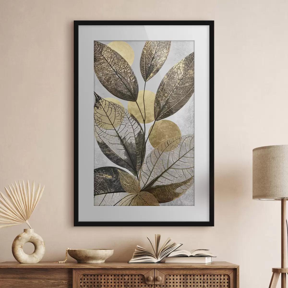Poster Feuilles abstraites avec des cercles f50711